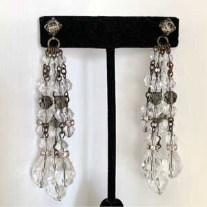 smoky quartz clear faceted glass beads crystal bands drop dangle earrings